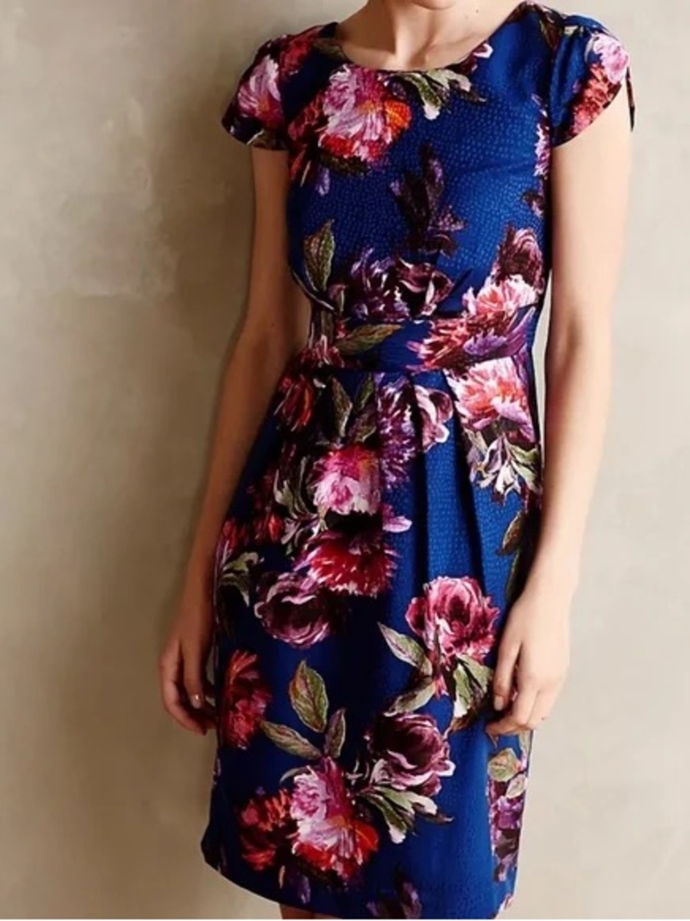 Anthropologie Moulinette Soeurs - Rosado Sheath Dress with Pink & Purple Blooms